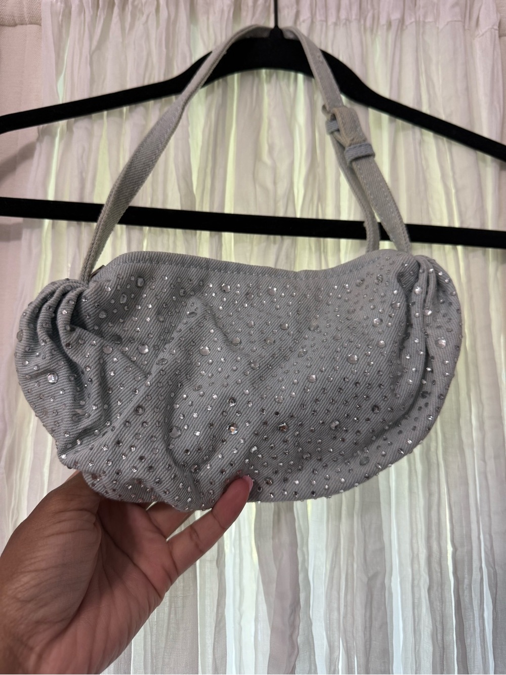 Zara Light Gray Rhinestone Mini Shoulder Bag